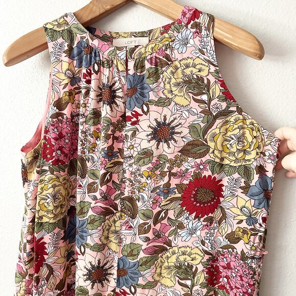 Loft Pink Garden Floral Print Sleeveless Shift Dress women's size large - Picture 3 of 11